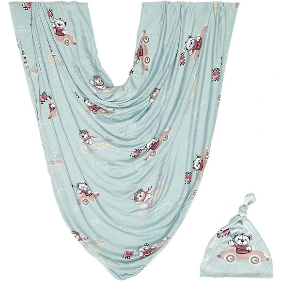 Extra-Large Baby Swaddle Blanket & Beanie Set - Picture 1 of 4